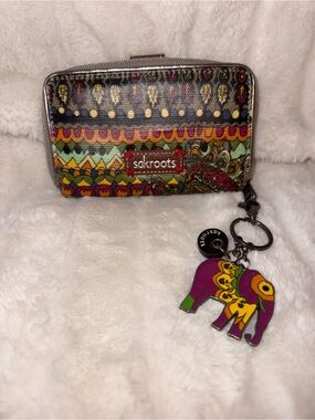 Sakroots Vibrant Multicolor Patterned Zip Wallet with Elephant Charm